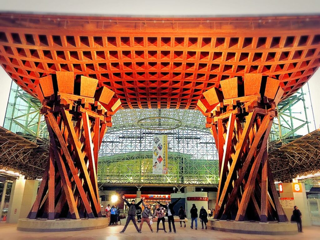 large art entrance structure at Kanazawa train station