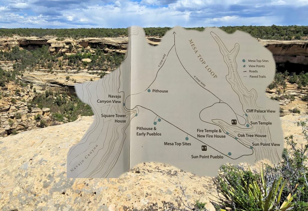 map of sites along mesa top loop