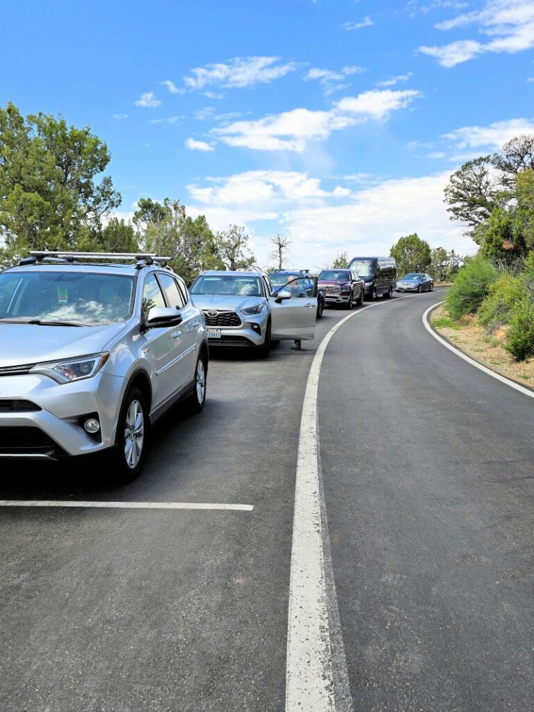 cars parked in pull out on mesa top loop