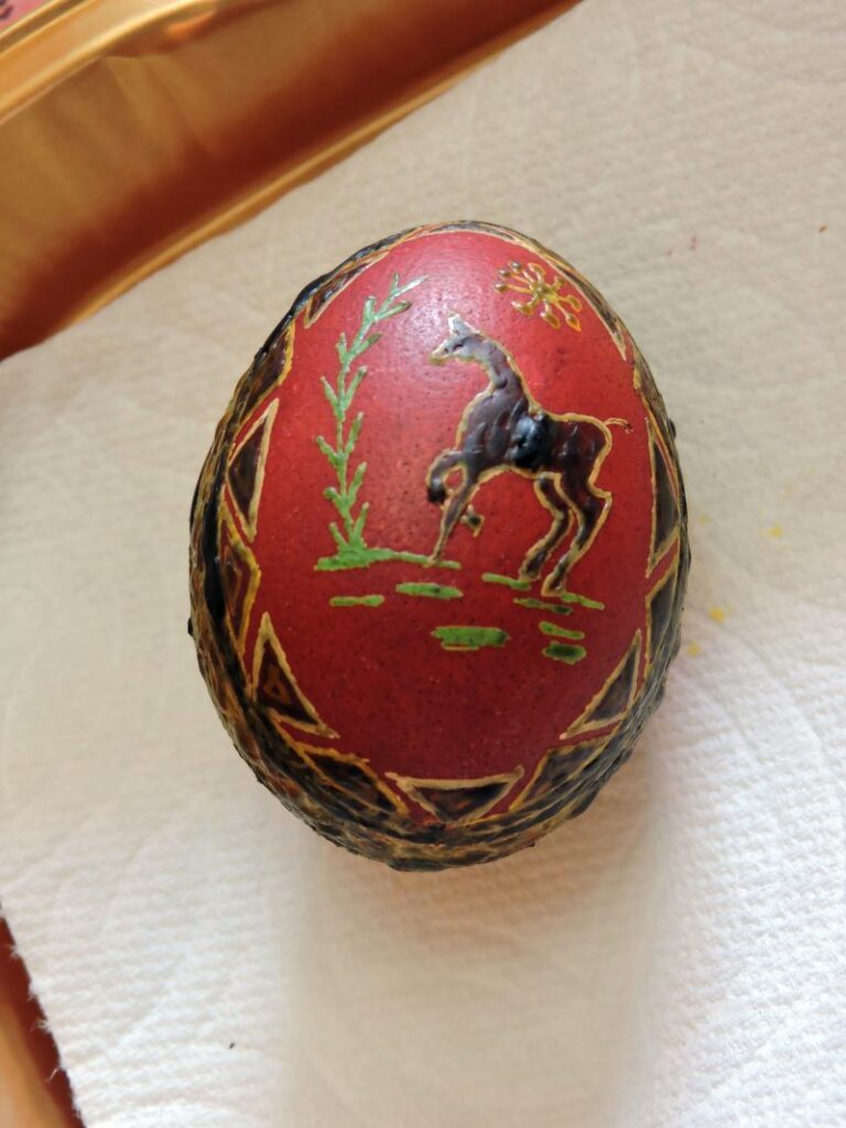 last step Ukrainian egg horse drawn in wax